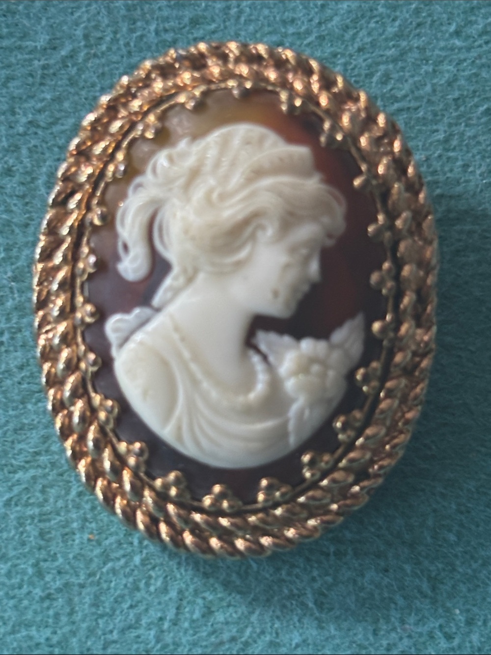 Classic Gold carved White Cameo Brooch